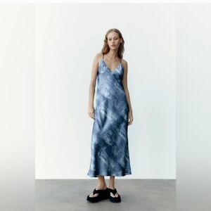 Zara Printed Satin Effect Slip Dress XS